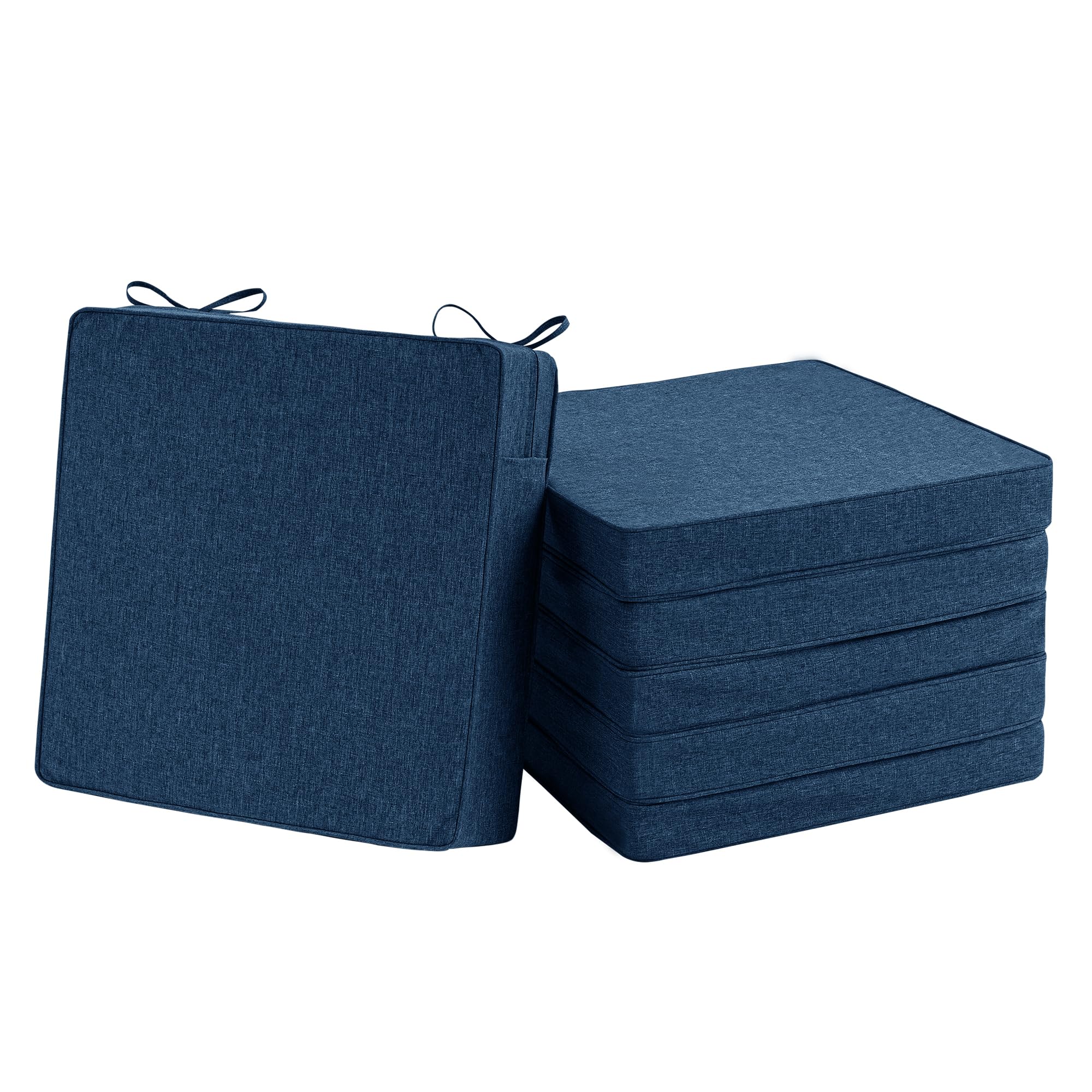 Outdoor Chair Cushions, Water-Resistant & Fade-Resistant, Patio Furniture Square Seat Replacement Chair Pads with Ties, Removable Cover, Non-Slip Bottom, Set of 4, 19 x 19 Inch, Natural