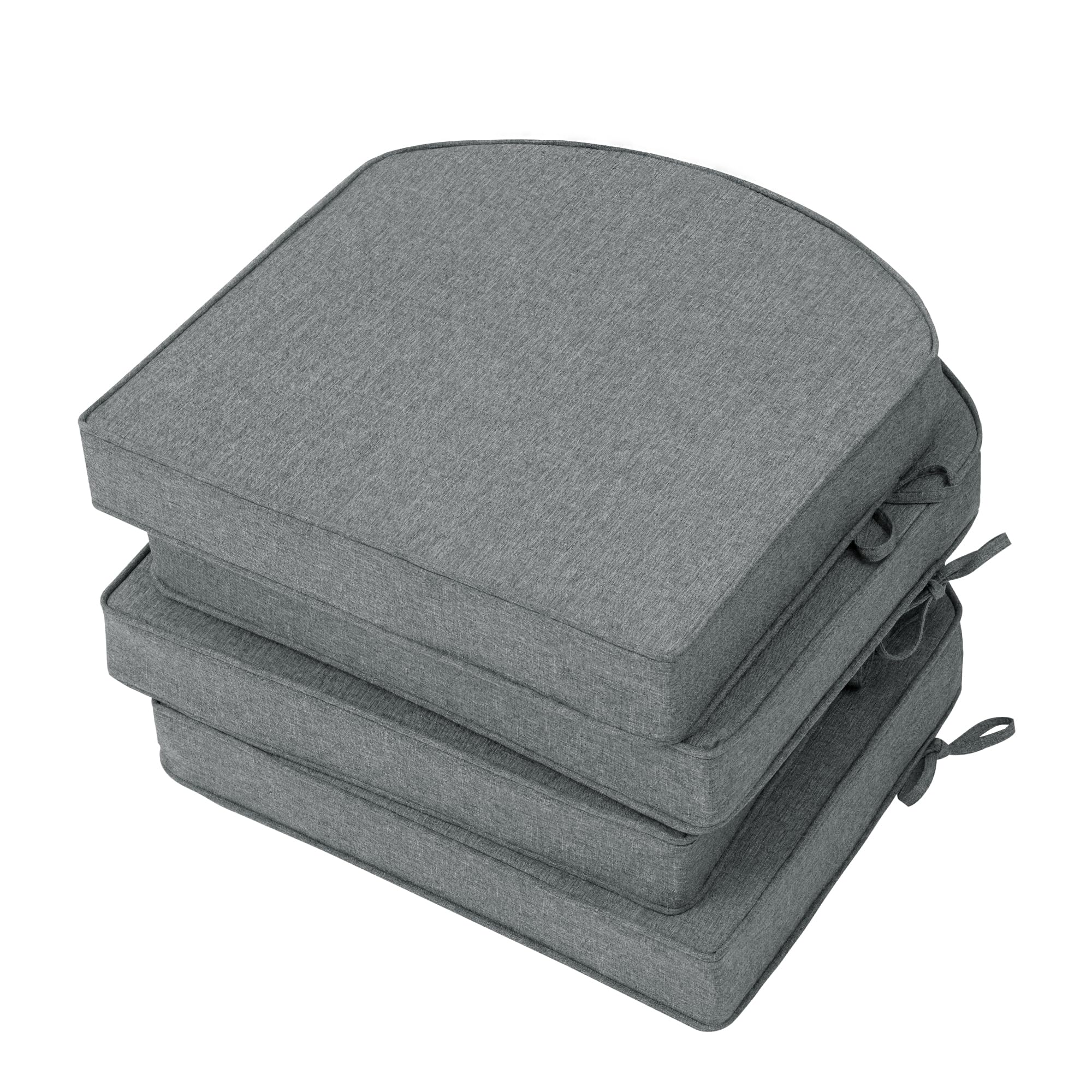 Outdoor Chair Cushions, Fade-Resistant & Water-Resistant, D Shaped Patio Furniture Seat Chair Pads Replacement with Ties, Non-Slip Bottom, Removable Cover, Set of 4, 17 x 16 Inch, Natural