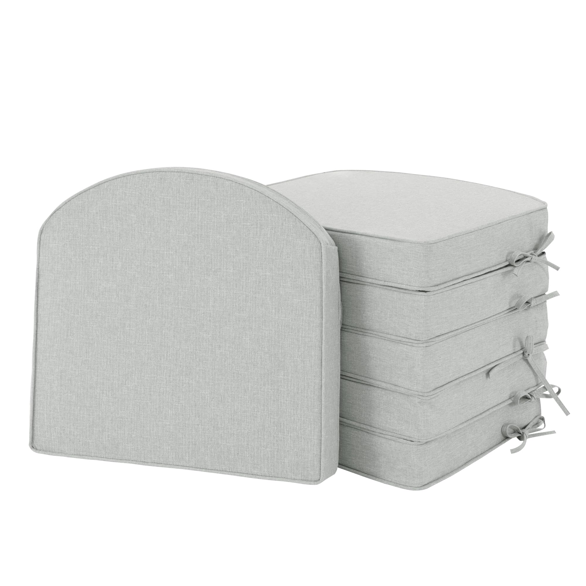 Outdoor Chair Cushions, Fade-Resistant & Water-Resistant, D Shaped Patio Furniture Seat Chair Pads Replacement with Ties, Non-Slip Bottom, Removable Cover, Set of 4, 17 x 16 Inch, Natural