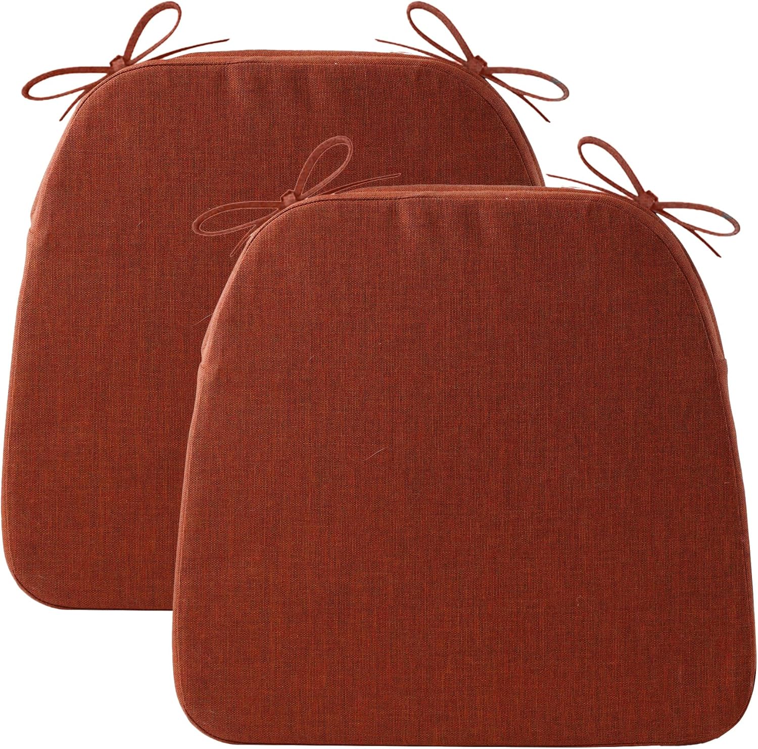 Battilo Chair Cushions for Dining Chairs with Ties, Outdoor Waterproof Kitchen Chair Pad with Non-Slip Backing, Seat Cushions with Machine Washable Removable Cover, 16"x16"x2", Set of 2, Caramel