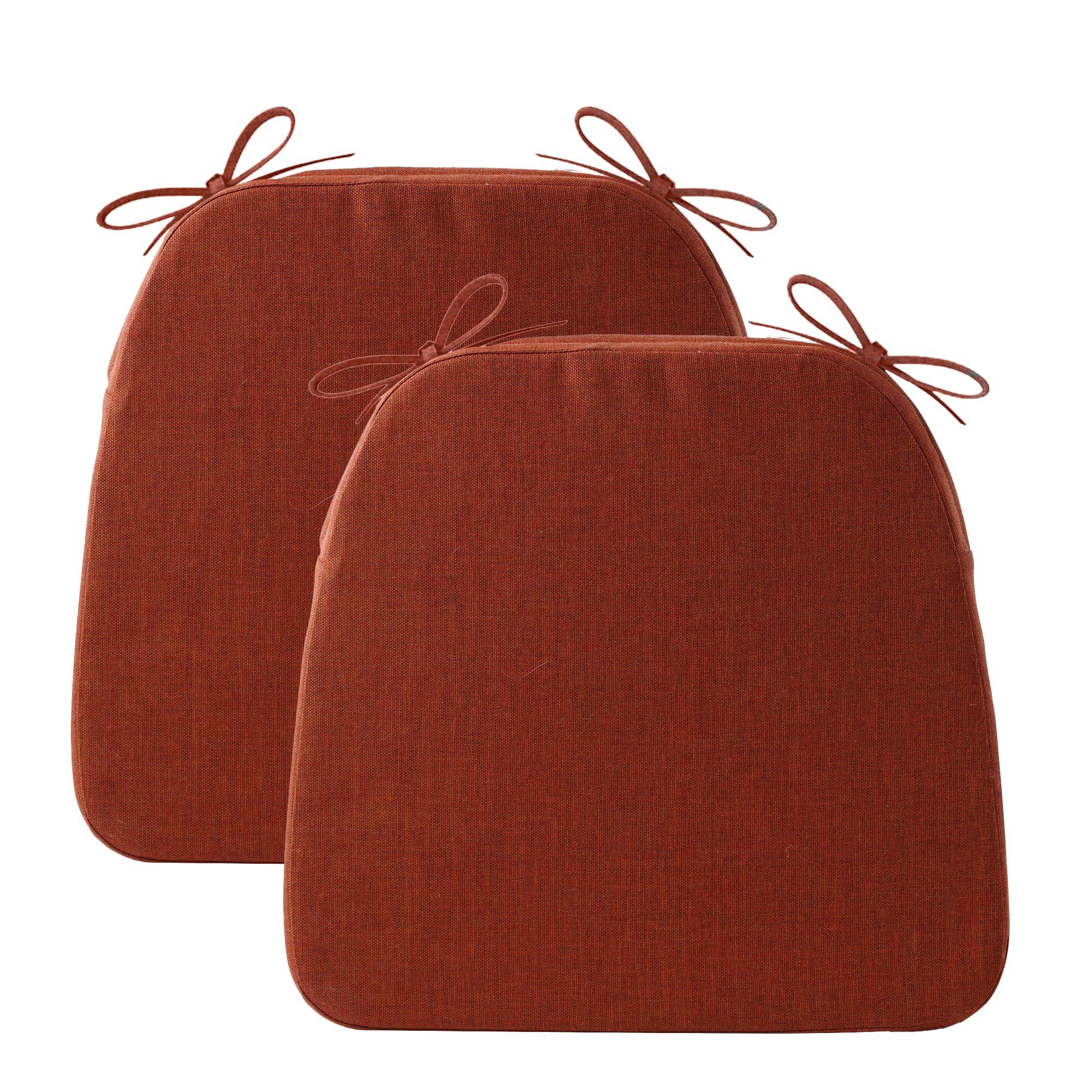 Battilo Chair Cushions for Dining Chairs with Ties, Outdoor Waterproof Kitchen Chair Pad with Non-Slip Backing, Seat Cushions with Machine Washable Removable Cover, 16"x16"x2", Set of 2, Caramel