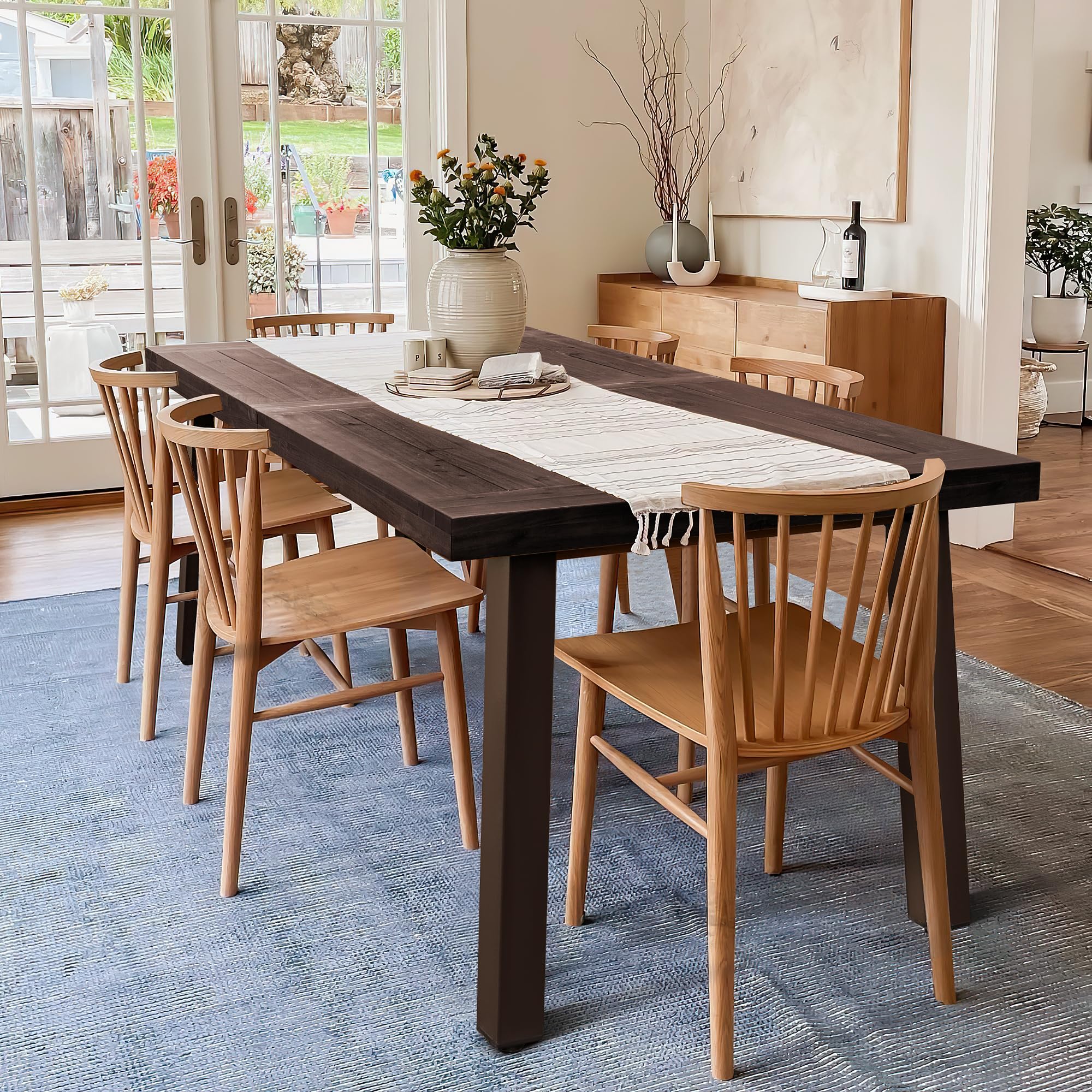 Devoko Home Acacia Wood Dining Table 6-Person Indoor Outdoor Table with Iron Legs, Sandblast Finish, Natural Stained, Rustic Metal, 69 * 33 * 30 inch (Natural)