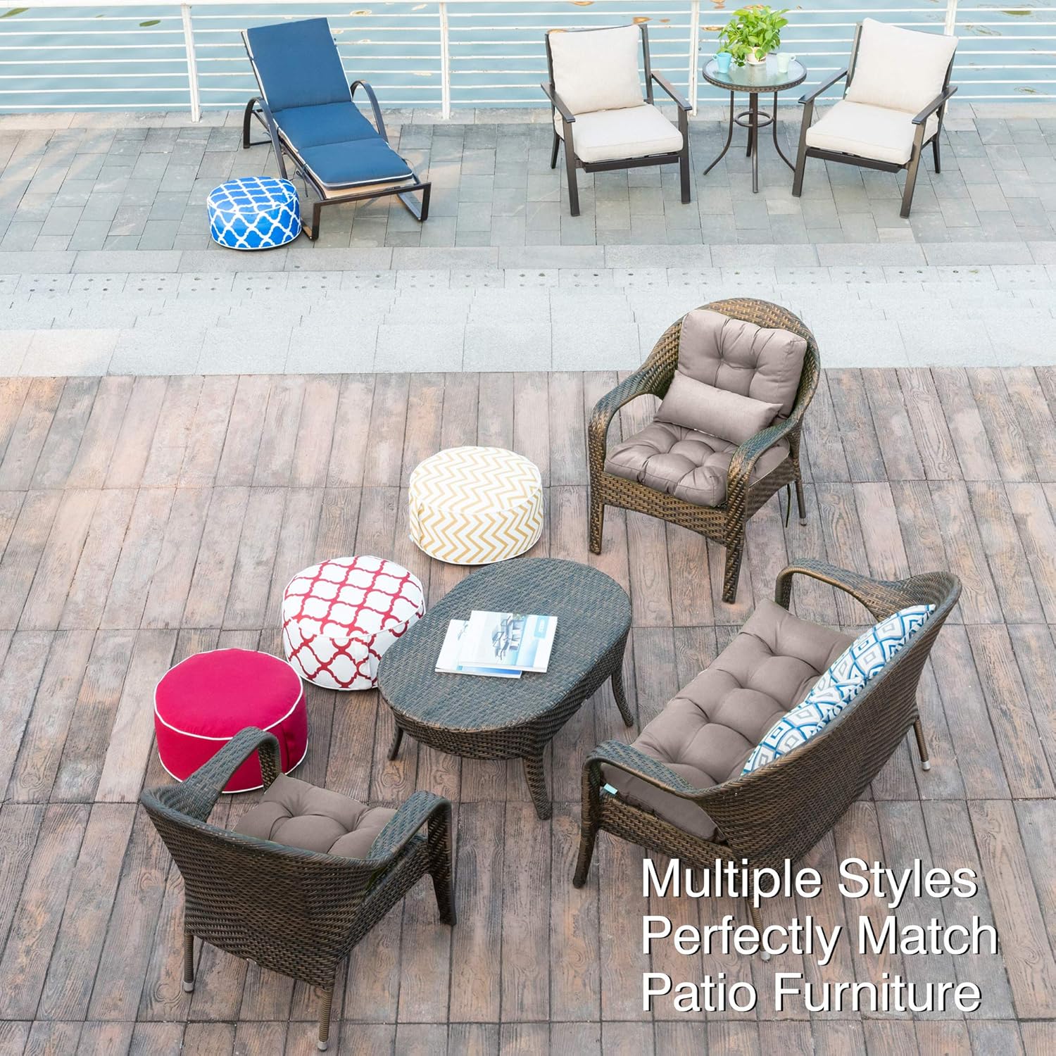 QILLOWAY Outdoor Chair Cushion for Patio Furniture, Waterproof Patio Cushions Set of 4 with Ties, Fade Resistant Replacement Pads for Outdoor Rocking Chairs,Tan,Grey