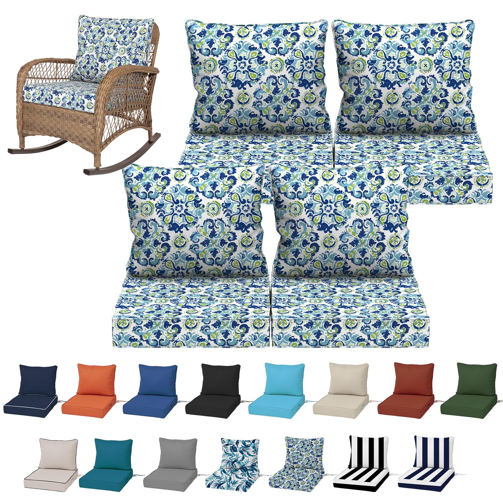 19x19“ Outdoor Deep Seat Cushions Set of 4, Patio Replacement Foam Cushions for Outside Furniture, Waterproof & Fade Resistant Patio Chair Pads, Compatible 20x20”,18x18“Khaki