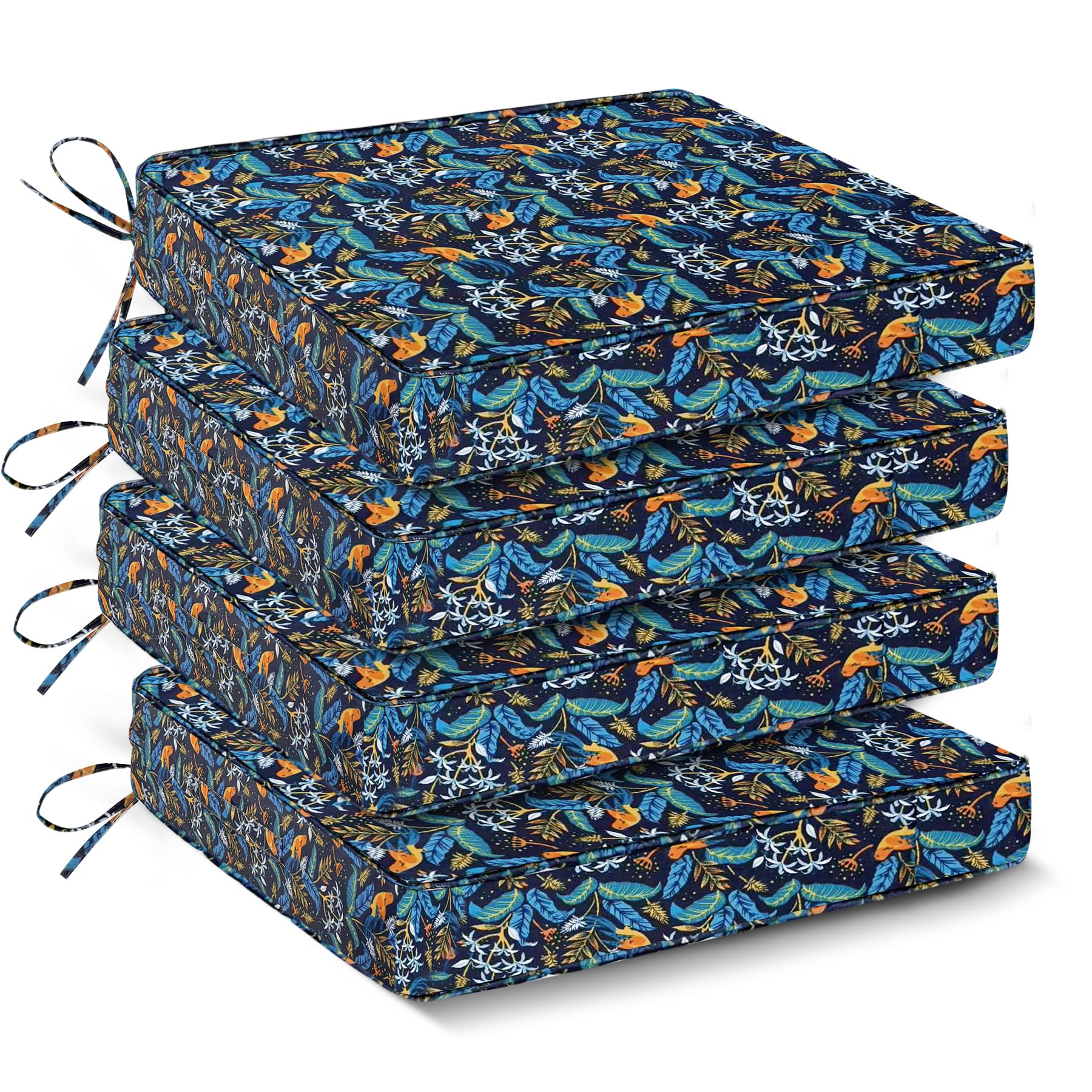 IPYNBAP Outdoor Chair Cushions Set of 4 -Waterproof Outdoor Seat Cushions for Patio Furniture, Patio Chair Cushion with Handle and Ties, Square Out Door Chair Pads,19" x 19" x 3", Navy Blue