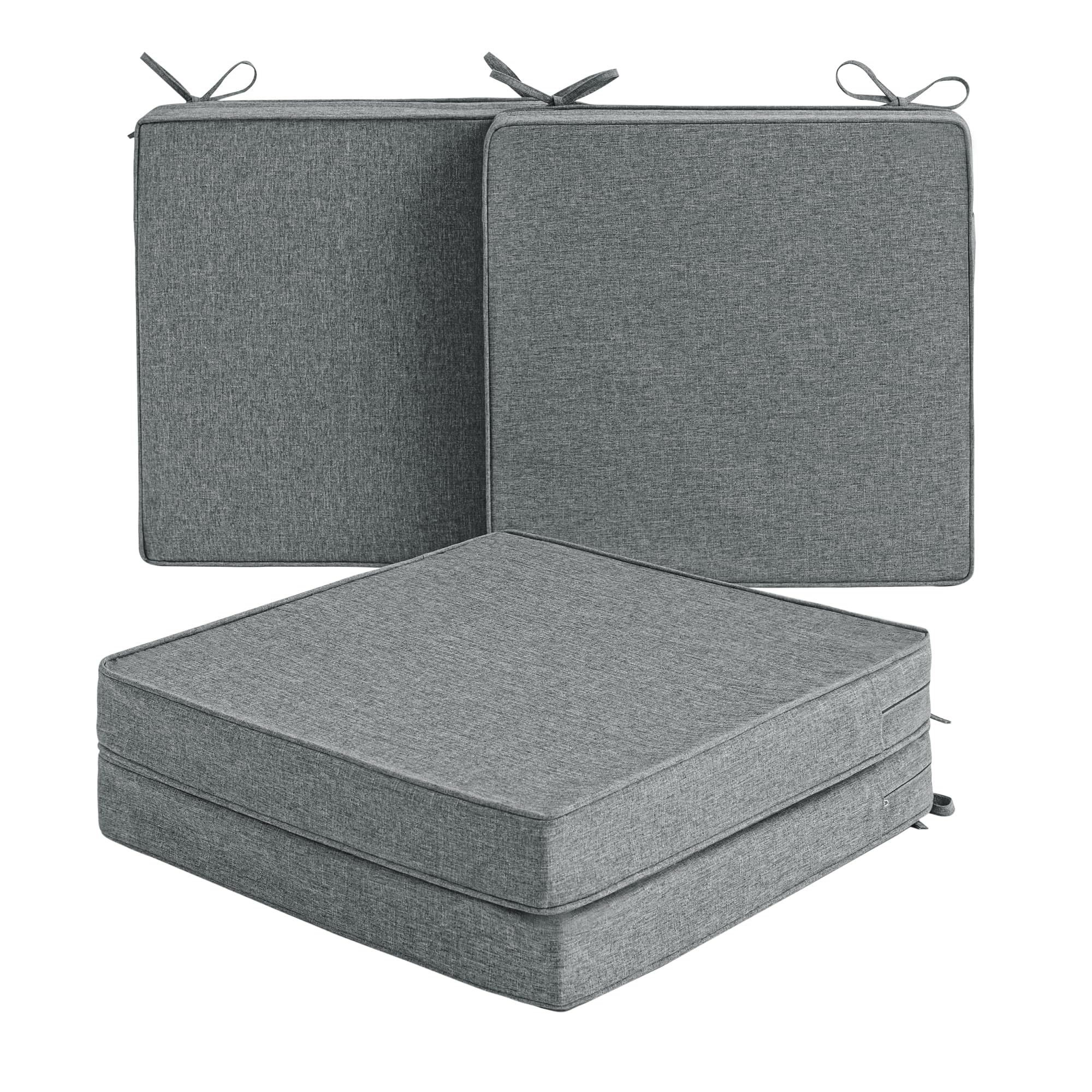 Outdoor Chair Cushions, Water-Resistant & Fade-Resistant, Patio Furniture Square Seat Replacement Chair Pads with Ties, Removable Cover, Non-Slip Bottom, Set of 4, 19 x 19 Inch, Natural