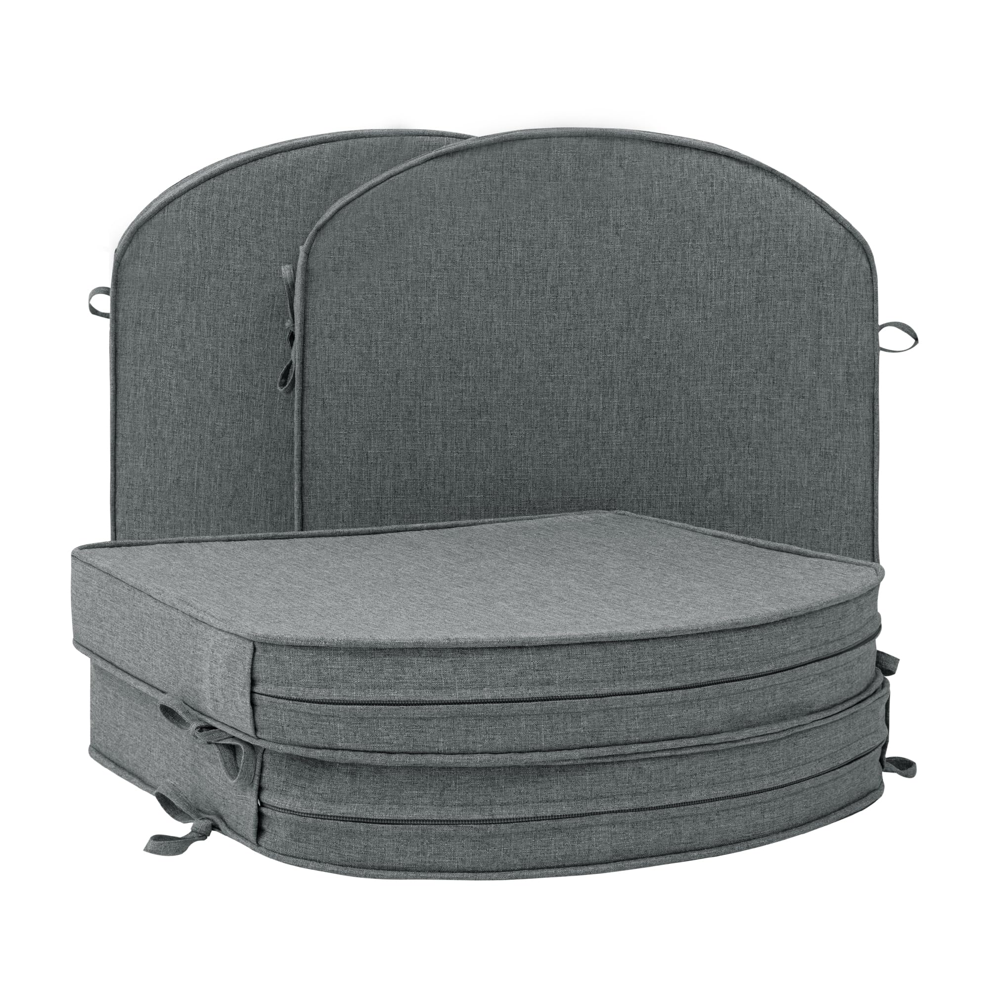 Outdoor Chair Cushions, Fade-Resistant & Water-Resistant, D Shaped Patio Furniture Seat Chair Pads Replacement with Ties, Non-Slip Bottom, Removable Cover, Set of 4, 17 x 16 Inch, Natural