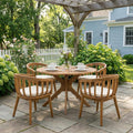 Christopher Knight Home Belas Acacia Wood Patio Dining Set for 4, Solid Wood Outdoor Dining Table Set for 4, Round Dining Table and Chairs Set of 4 with Cushion, Teak+Beige