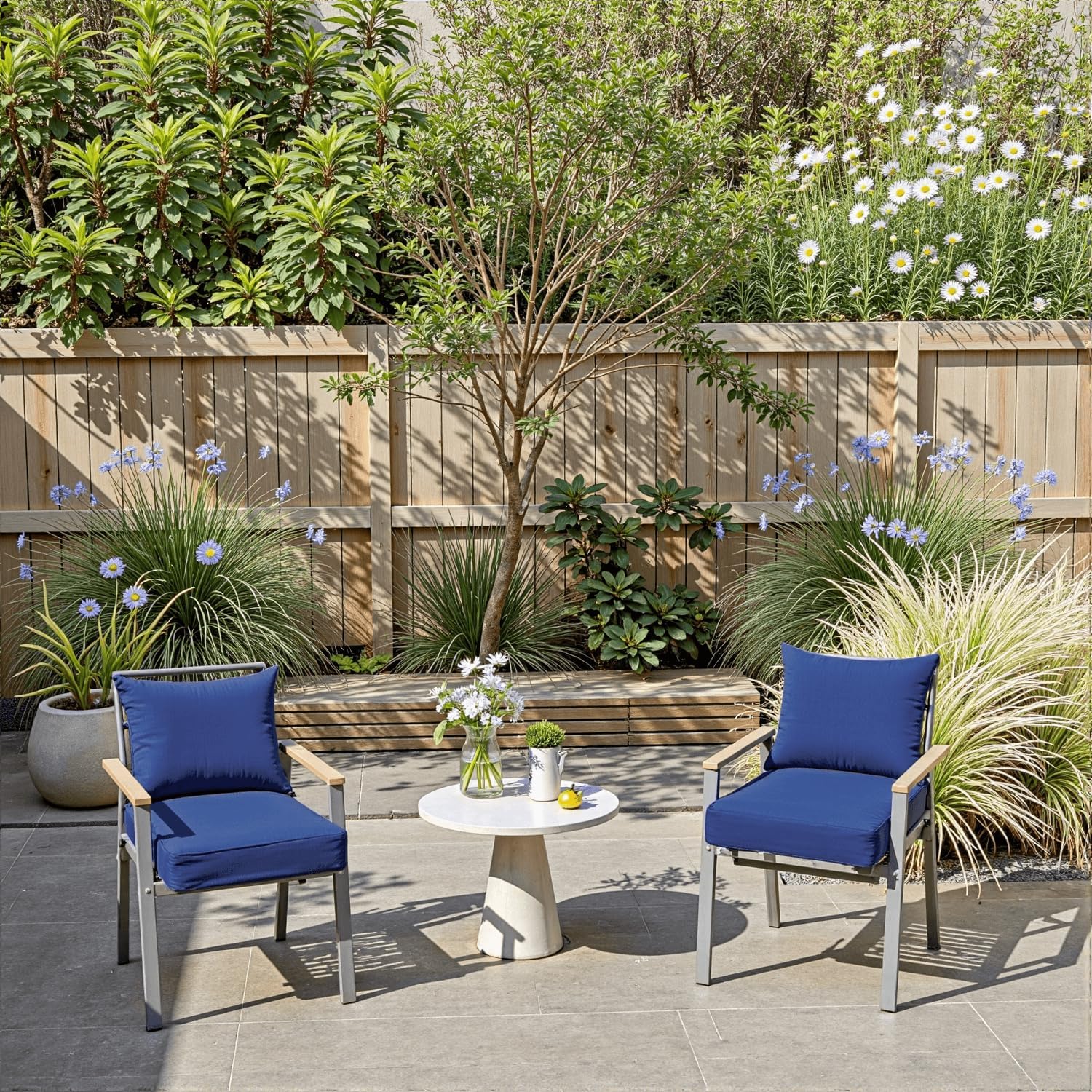 PatioGlow Outdoor Chair Cushions 19 x 19 x 3 Inch, Waterproof & Fade Resistant Patio Seat Cushion for Furniture with Handle and Ties, Thick Seating Pads for Outside Sofa Couch Set of 2, Blue