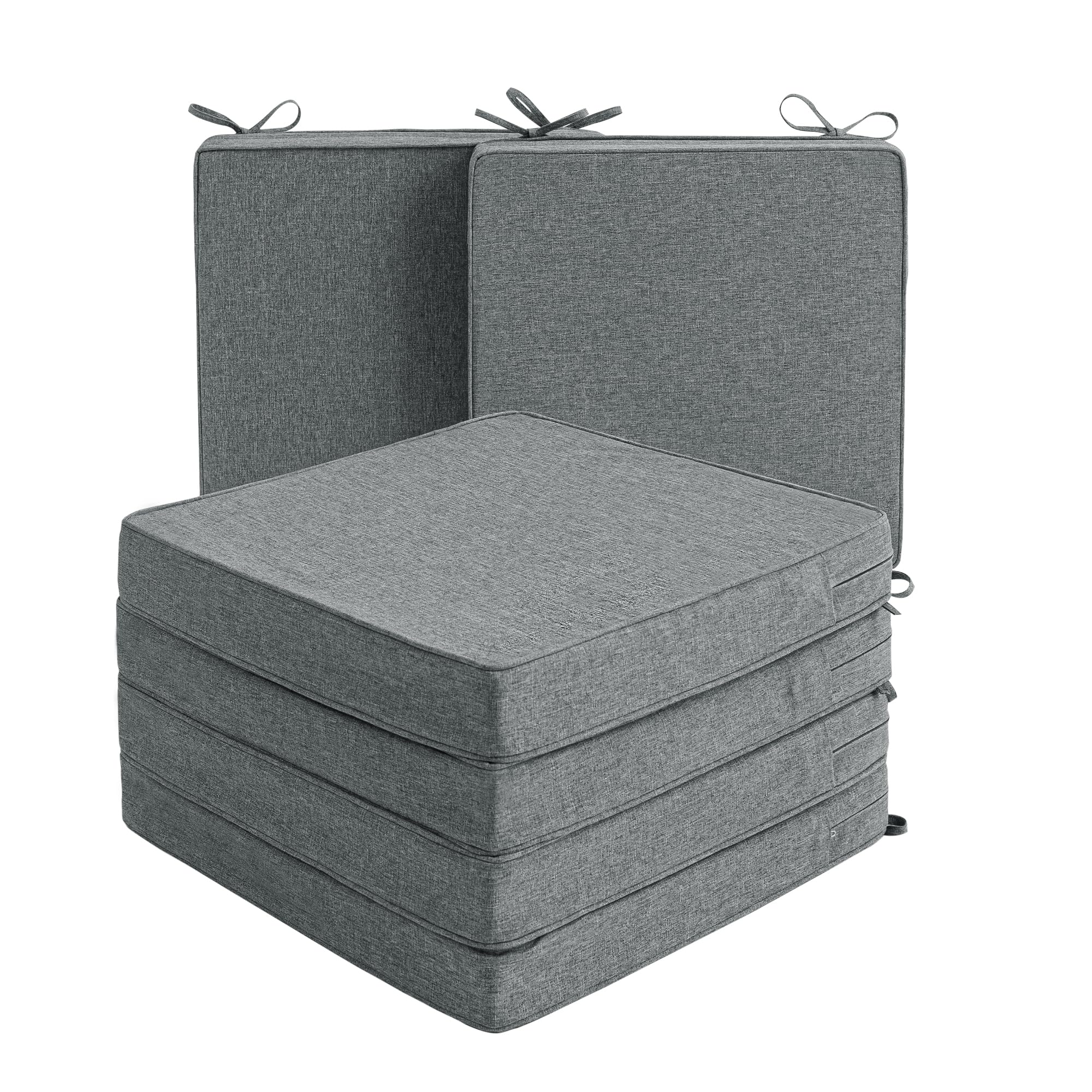 Outdoor Chair Cushions, Water-Resistant & Fade-Resistant, Patio Furniture Square Seat Replacement Chair Pads with Ties, Removable Cover, Non-Slip Bottom, Set of 4, 19 x 19 Inch, Natural