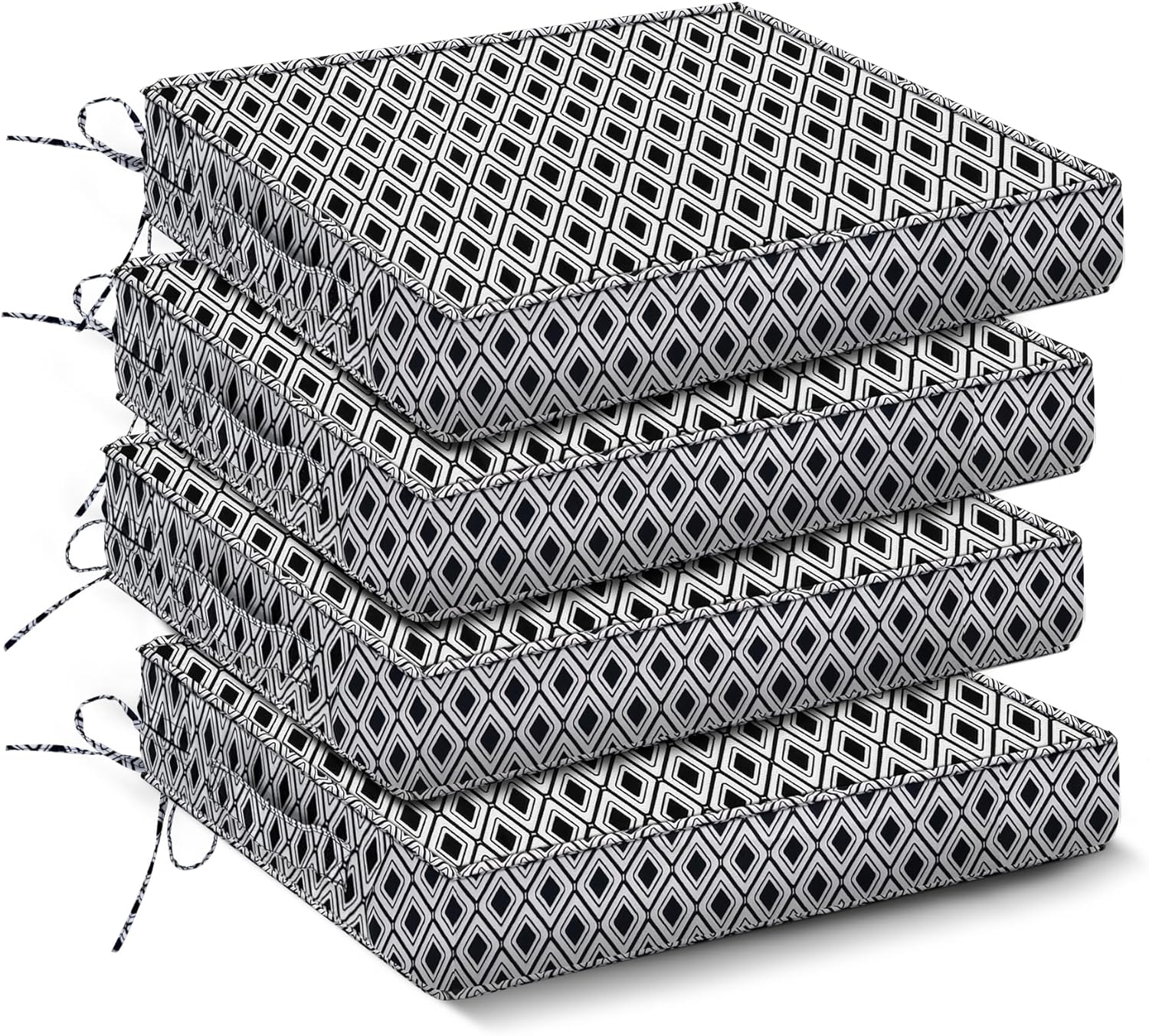 IPYNBAP Outdoor Chair Cushions Set of 4,Waterproof Outdoor Seat Cushions for Patio Furniture,Patio Chair Cushion with Handle and Ties, Out Door Chair Pads,19" x 19" x 3", Black Geometry