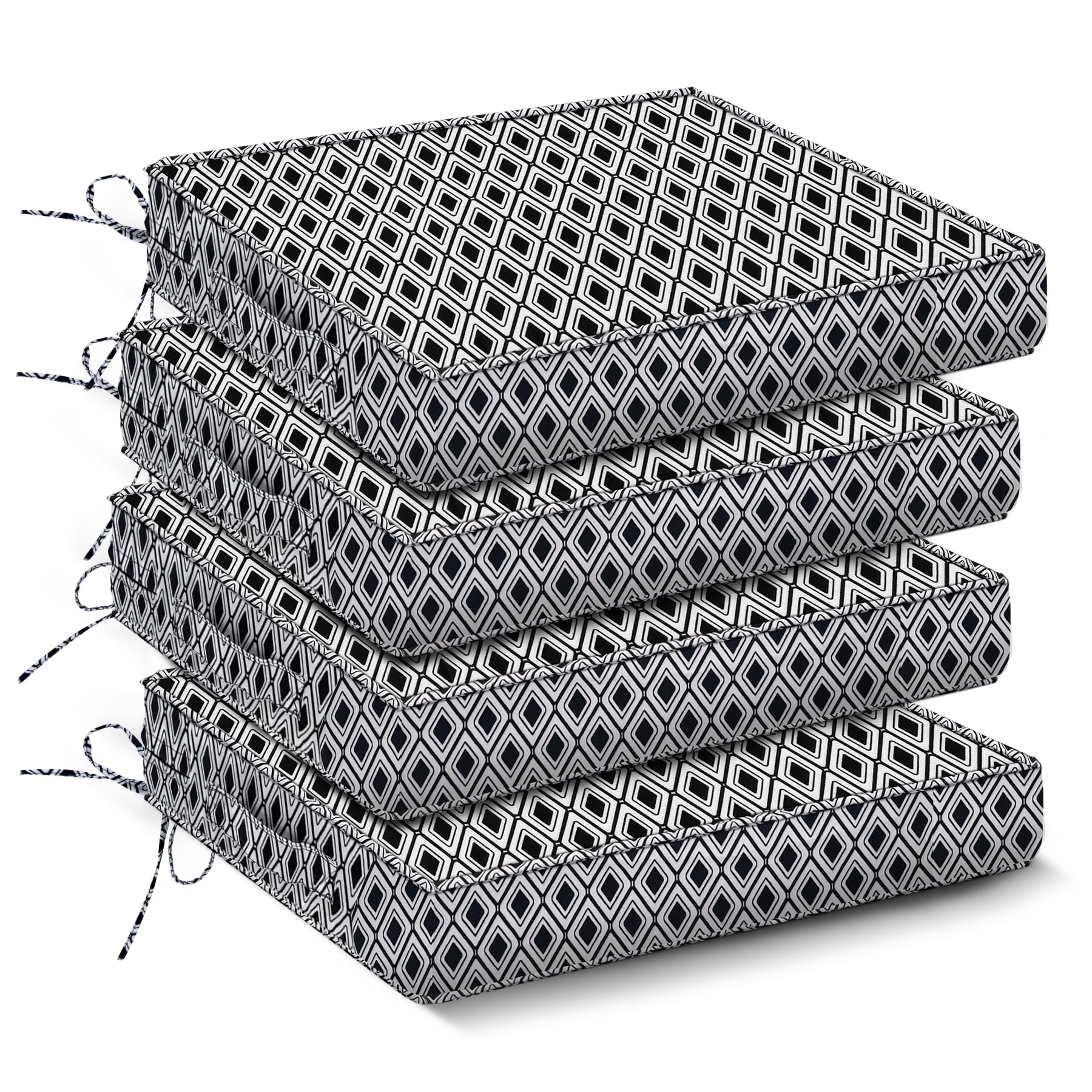 IPYNBAP Outdoor Chair Cushions Set of 4,Waterproof Outdoor Seat Cushions for Patio Furniture,Patio Chair Cushion with Handle and Ties, Out Door Chair Pads,19" x 19" x 3", Black Geometry